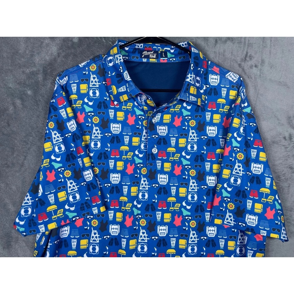 Inward Half Golf Men's Print Polo Shirt Beach Swim Summer Blue Size Large